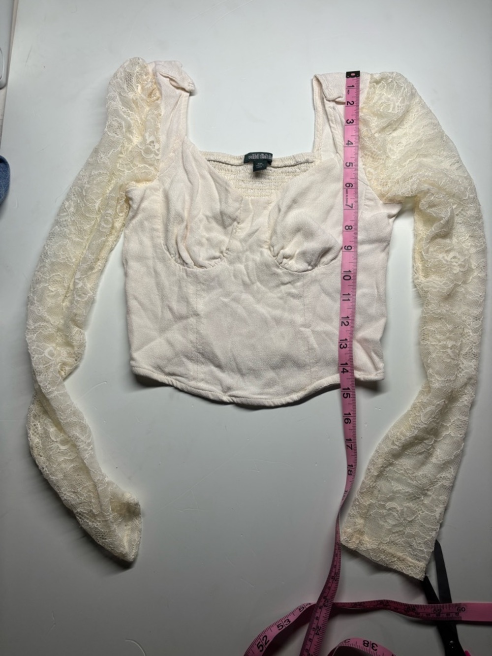wild fable Cream Lace-Sleeve Square Neck Crop Top - Picture 3 of 9